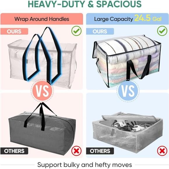 6-Pack Oversized Moving Bags with Reinforced Handles, Heavy-Duty Storage Tote - Picture 4 of 8